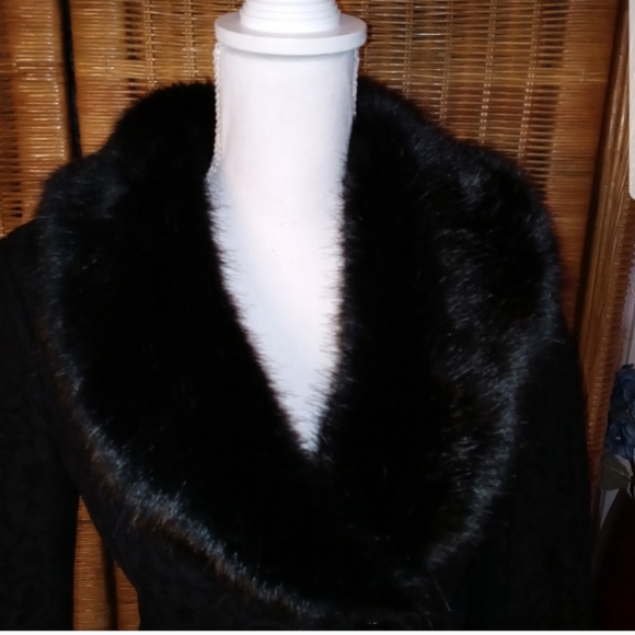 Bebe Wool Blend Lace Overlay Faux Fur Collar Jacket Pea Coat Winter Jacket SMALL - Picture 2 of 6